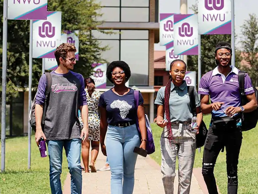 Students walking at North-West University in South Africa
